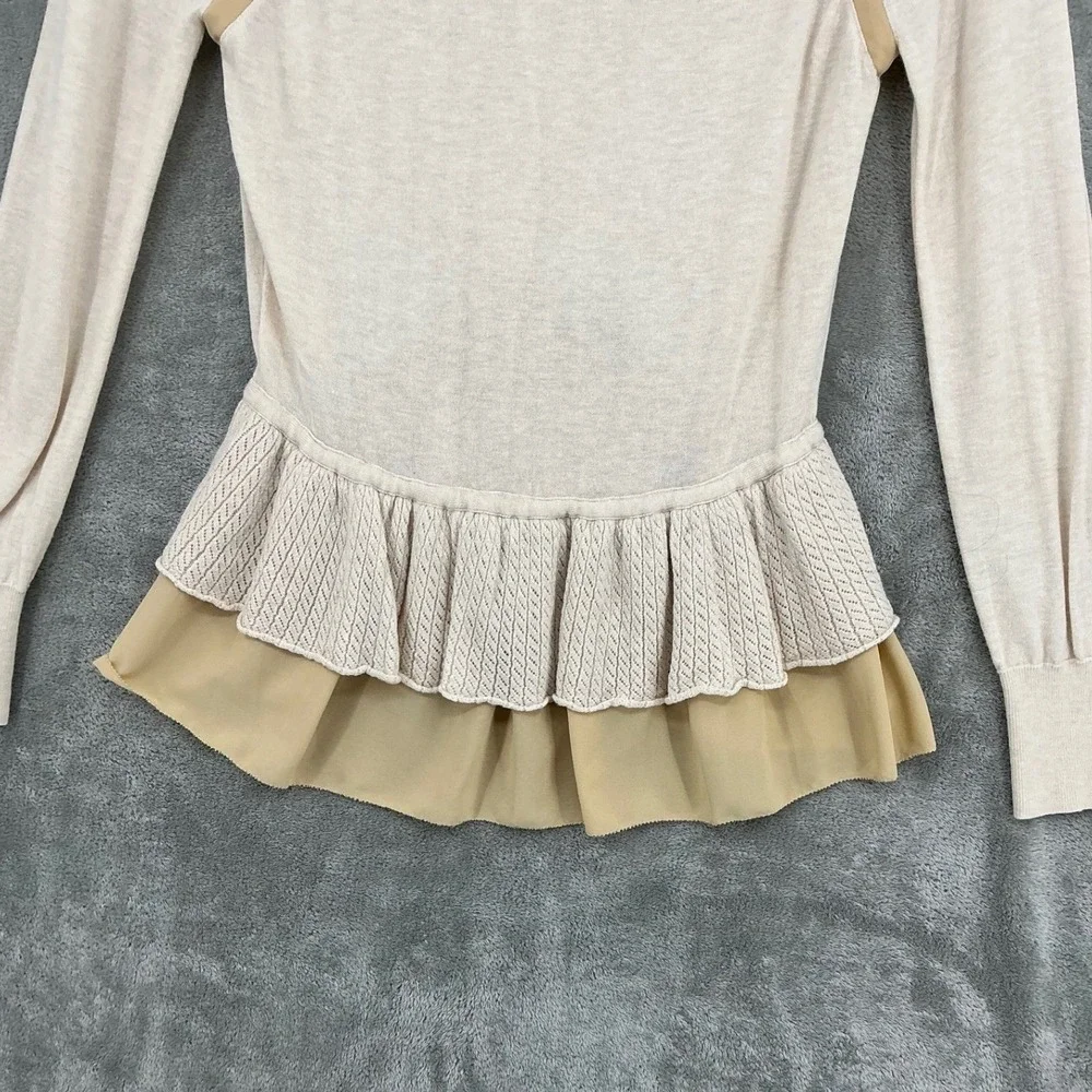 Knitted & Knotted Cardigan Womens Medium Peplum Button Wool Blend Coquette Beige